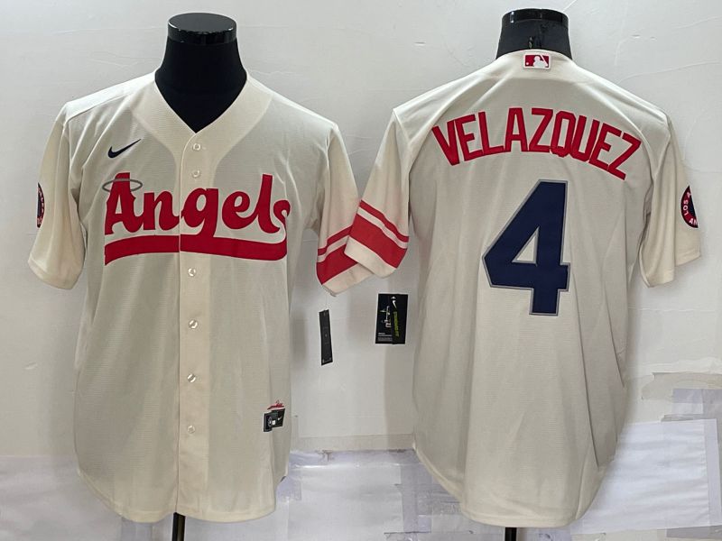 Men Los Angeles Angels 4 Velazouez Cream City Edition Game Nike 2022 MLB Jersey